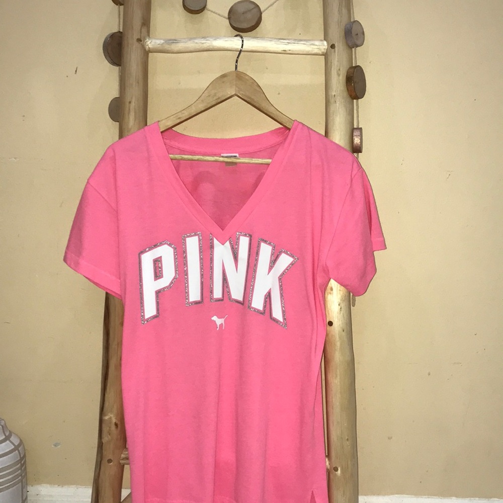 Pink V-Neck T-Shirt with Pink logo